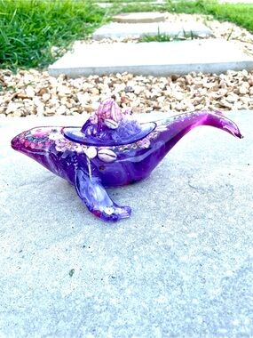 Handmade purple Whale Mixed Media Trinket box with recycled jewelry
